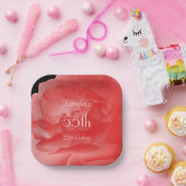 コーラルエレガントピンクローズ55誕生日スクエア ペーパープレート (パーティー)