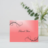 コーラルエレガントピンク&ブラックフローリッシュサンキュー ポストカード (スタンド正面)