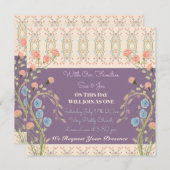 コーラルエレガントピーチとプラム 招待状 (正面/裏面)