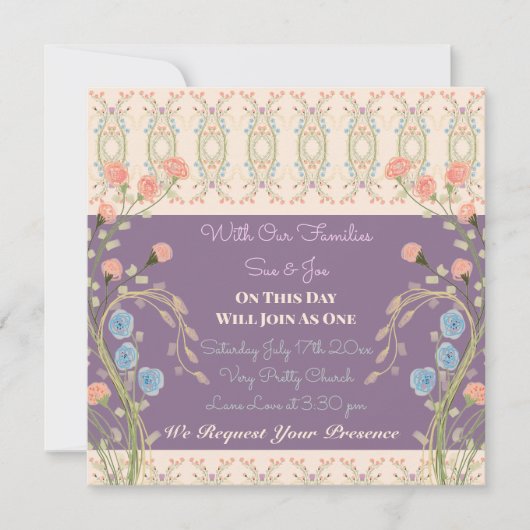 コーラルエレガントピーチとプラム 招待状 (正面)