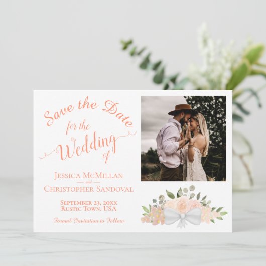 コーラルエレガントピーチフローラブーケ&フォトズ結婚ーズ セーブザデート (スタンド正面)