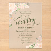 コーラルエレガントピーチボホシックバラファンシーズ結婚 アクリル招待状 (正面)