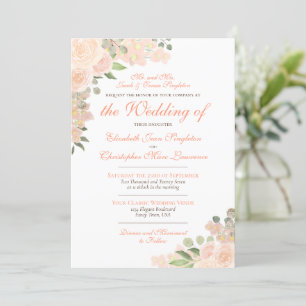 コーラルエレガントピーチボホフローラフォーマルズ結婚ス 招待状