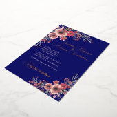 コーラルエレガントピーニーフローラリースネイビー結婚ズ 箔招待状 (回転した状態)