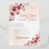 コーラルエレガントピーニーフローラリース結婚ズ 箔招待状 (正面)