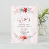 コーラルエレガントフローラ幾何大理石結婚の 招待状 (スタンド正面)