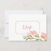 コーラルエレガントフローラ金ゴールド幾何学的RSVP 出欠カード (正面)