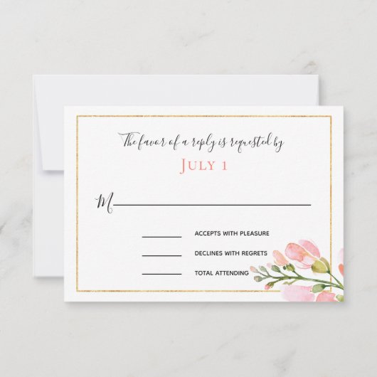 コーラルエレガントフローラ金ゴールド幾何学的RSVP 出欠カード (裏面)
