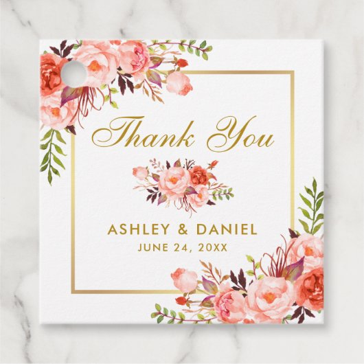 コーラルエレガントフローラ金ゴールド結婚ズ・サンキュー フェイバータグ (正面)