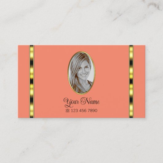 コーラルエレガントベージュシックとフォトプロフェッショナル 名刺 (正面)