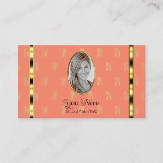 コーラルエレガントベージュ(フォトレター付きパターン(の模様が)ある) 名刺 (正面)