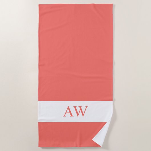コーラルエレガントホワイトモノグラムの ビーチタオル (正面)