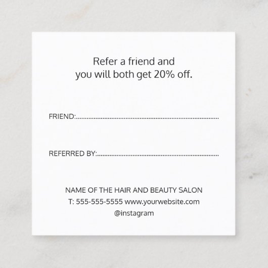 コーラルエレガントホワイト金ゴールドハート美しいサロン 紹介カード (裏面)