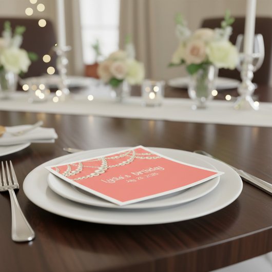 コーラルエレガント紙ナプキンズウィズパールアクセント スタンダードカクテルナプキン