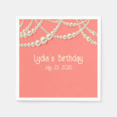 コーラルエレガント紙ナプキンズウィズパールアクセント スタンダードカクテルナプキン (正面)