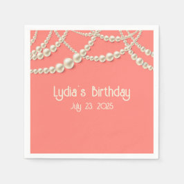 コーラルエレガント紙ナプキンズウィズパールアクセント スタンダードカクテルナプキン