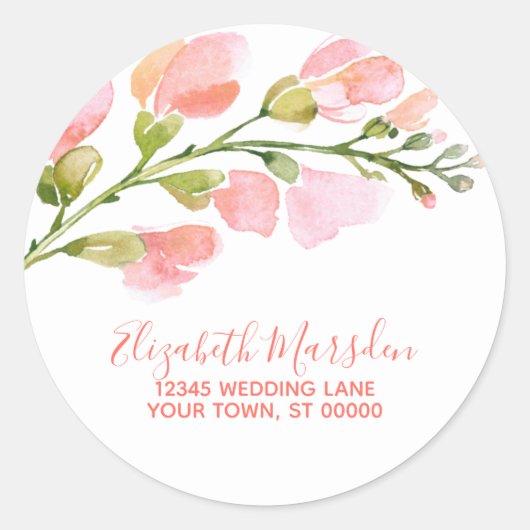 コーラルエレガント金ゴールドフローラスクリプト差出人住所 ラウンドシール (正面)