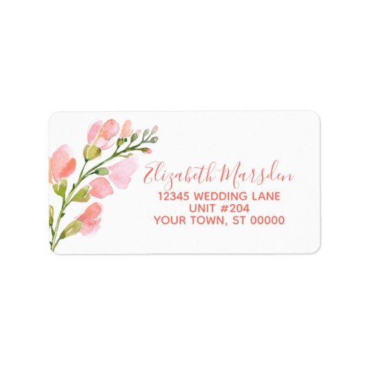 コーラルエレガント金ゴールドフローラRSVP差出人住所 ラベル (正面)