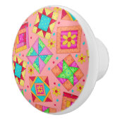 コーラルオカラフルレンジキルトパッチワークブロックアート セラミックノブ (右)