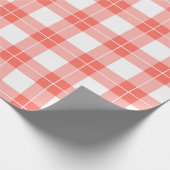 コーラルオモダンレンジとホワイトプレイドパターン ラッピングペーパー (角)