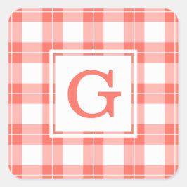 コーラルオモノグラムのレンジとホワイトプレイドパターン スクエアシール
