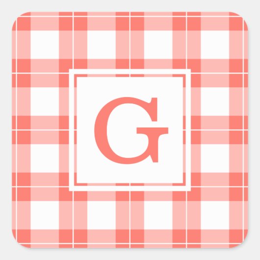 コーラルオモノグラムのレンジとホワイトプレイドパターン スクエアシール (正面)