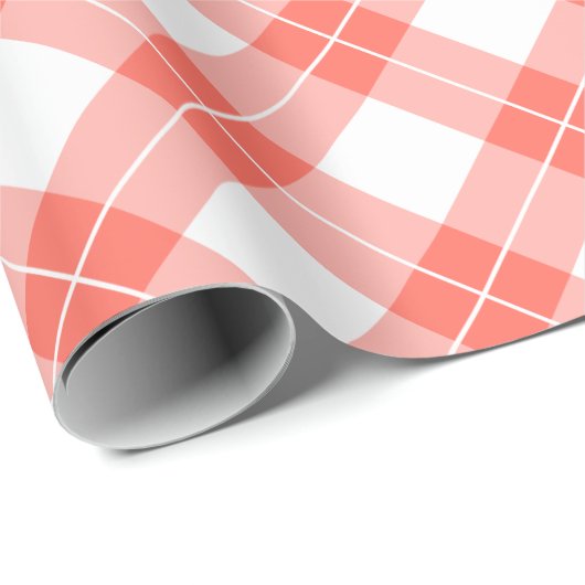 コーラルオレンジと白の対角の格子模様 ラッピングペーパー (ロールコーナー)