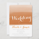 コーラルオレンジのメロン ウォーターカラー モダン グラム ウェディング 招待状 (正面)