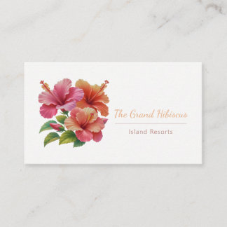 コーラルオレンジの水彩ハイビスカス 名刺