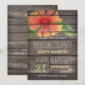 コーラルオレンジの花; ラスティックな独身最後の夜 招待状 (正面/裏面)