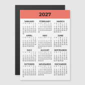 コーラルオレンジの2027年マグネットカレンダー(年間カレンダー表示) (正面/裏面)