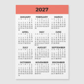コーラルオレンジの2027年マグネットカレンダー(年間カレンダー表示) (正面)