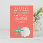 コーラルオレンジアンドブルービーチシェルウェディングシャワー 招待状 (スタンド正面)