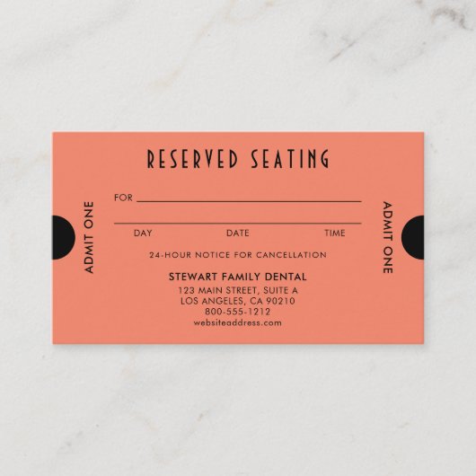 コーラルオレンジアールデコ予約座歯科 予約カード (正面)