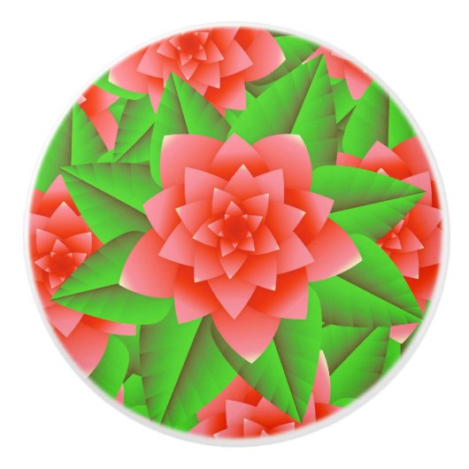 コーラルオレンジカメリアスグリーン葉ズ セラミックノブ (正面)