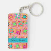 コーラルオレンジカラフル色のキルトブロック&パーソナライズされた キーホルダー (裏面)