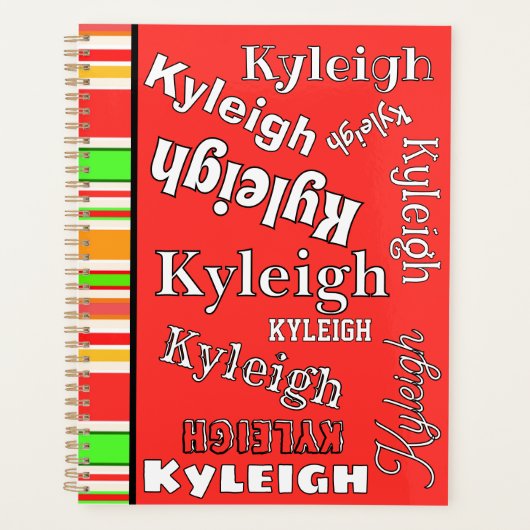 コーラルオレンジグリーン金ゴールドホワイトストライプパーソナライズされた プランナー手帳 (正面)