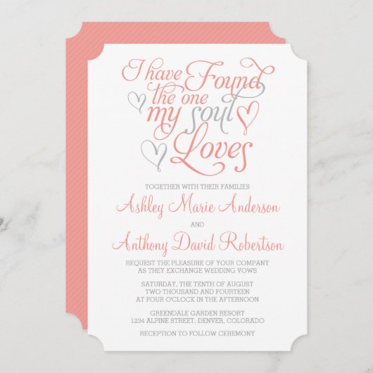 コーラルオレンジグレーソウルラブズハート結婚ズ 招待状 (正面/裏面)