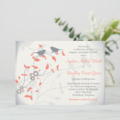 コーラルオレンジグレーバード葉ズ結婚式招待状 招待状 (スタンド正面)