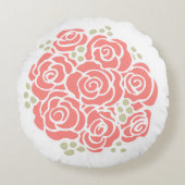 コーラルオレンジバラ花花花束丸い枕 ラウンドクッション (正面)