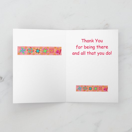 コーラルオレンジパッチワークキルトブロックアートサンキュー サンキューカード (内部)