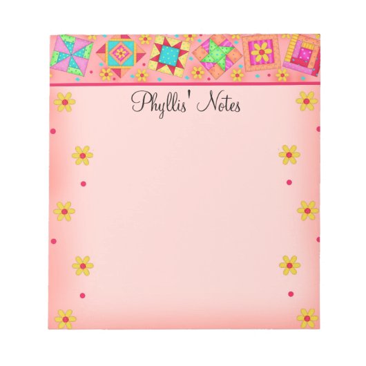 コーラルオレンジパッチワークキルトブロックアート ノートパッド (正面)