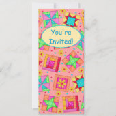 コーラルオレンジパッチワークキルトブロックアート 招待状 (正面)