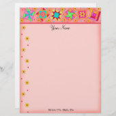 コーラルオレンジパッチワークキルトブロックレターヘッド レターヘッド (正面/裏面)