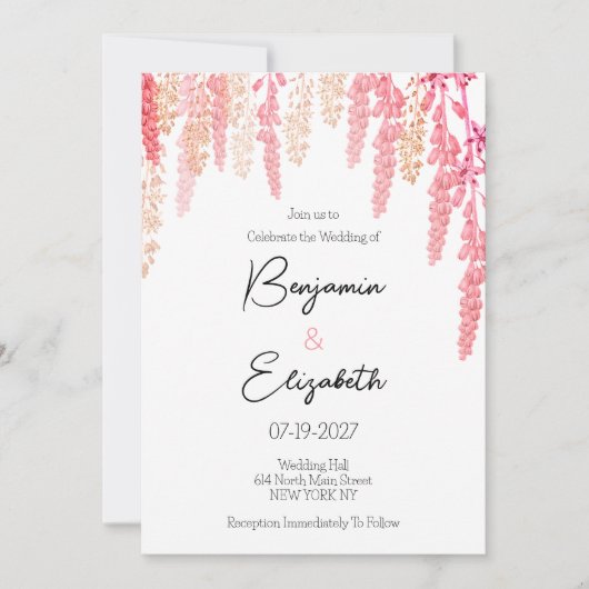 コーラルオレンジピエレガントンクフローラ結婚ズ 招待状 (正面)