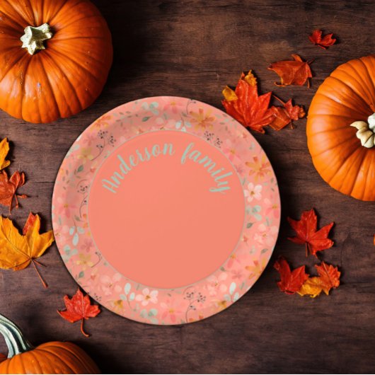 コーラルオレンジフローラの水色の緑の名前 ペーパープレート