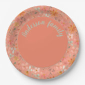 コーラルオレンジフローラの水色の緑の名前 ペーパープレート (正面)