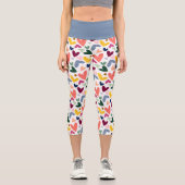 コーラルオレンジミントグリーンピンクブルーハートパターン カプリレギンス (正面)