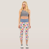 コーラルオレンジミントグリーンピンクブルーハートパターン カプリレギンス (正面)