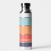 コーラルオレンジレッドダークブルーシーフオームグリーンストライプズ ウォーターボトル (左面)